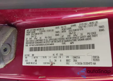 2013 Ford Escape Sel z USA, uszkodzony, nr VIN 1FMCU9H99DUD50469